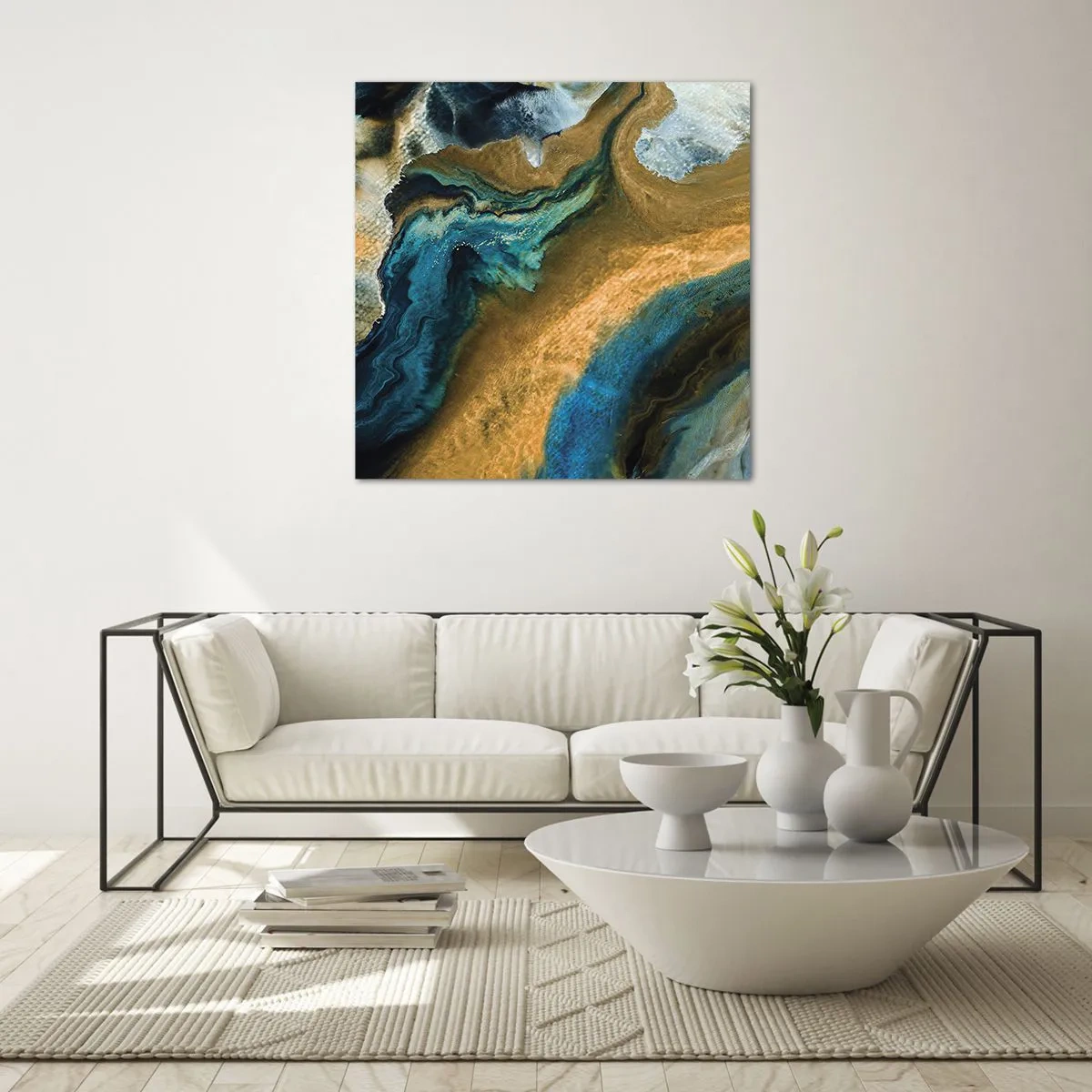 Impression sur verre - Image sur verre - Bleu - jaune - influences mutuelles - 30x30 cm