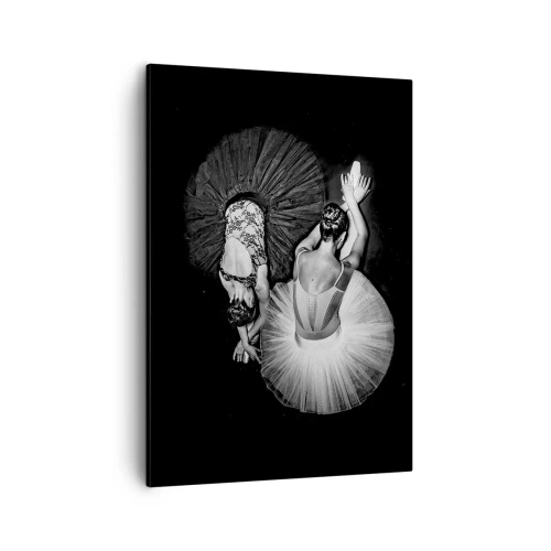 Impression sur toile - Image sur toile - Une image en noir et blanc de deux ballerines dans une pose dynamique. - 50x70cm - Jin et jang – équilibre idéal - Décoration murale moderne pour le salon et la chambre ARTTOR