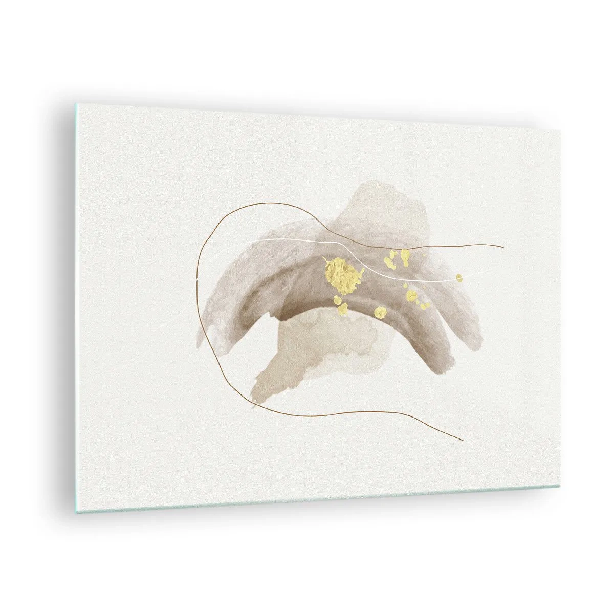 Impression sur verre - Image sur verre - Abstraction beige et or avec des lignes et des formes délicates - 70x50cm - rencontré dans l'espace - Décoration murale moderne pour le salon et la chambre ARTTOR