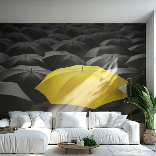 Papier Peint Photo Standard Eco - Adieu chagrin - Parapluies jaunes, Graphique, Concept - 400x280 cm