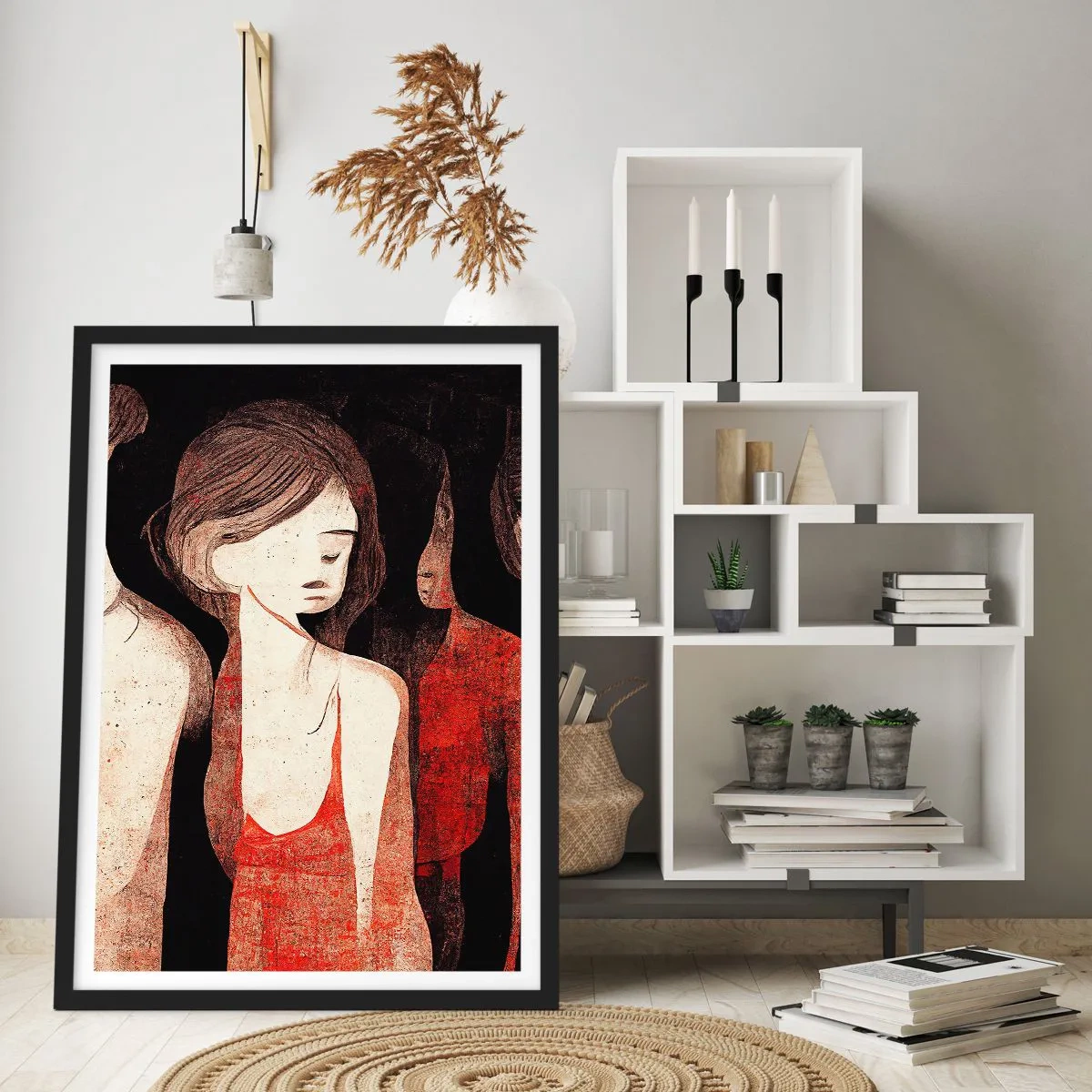 Affiche dans un cadre noir - Poster - Illustration abstraite d'une figure en rouge et noir - 50x70cm - Madones des ténèbres - Décoration murale moderne pour le salon et la chambre ARTTOR