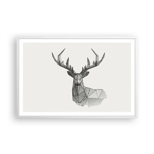 Affiche dans un cadre blanc - Poster - Cerf dans un style cubique - 91x61 cm