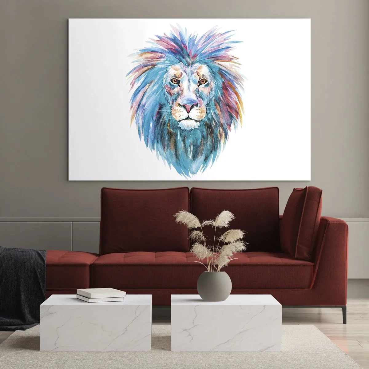 Impression sur verre - Image sur verre - Portrait coloré d'un lion dans un style artistique - 120x80cm - Aura électrique - Décoration murale moderne pour le salon et la chambre ARTTOR