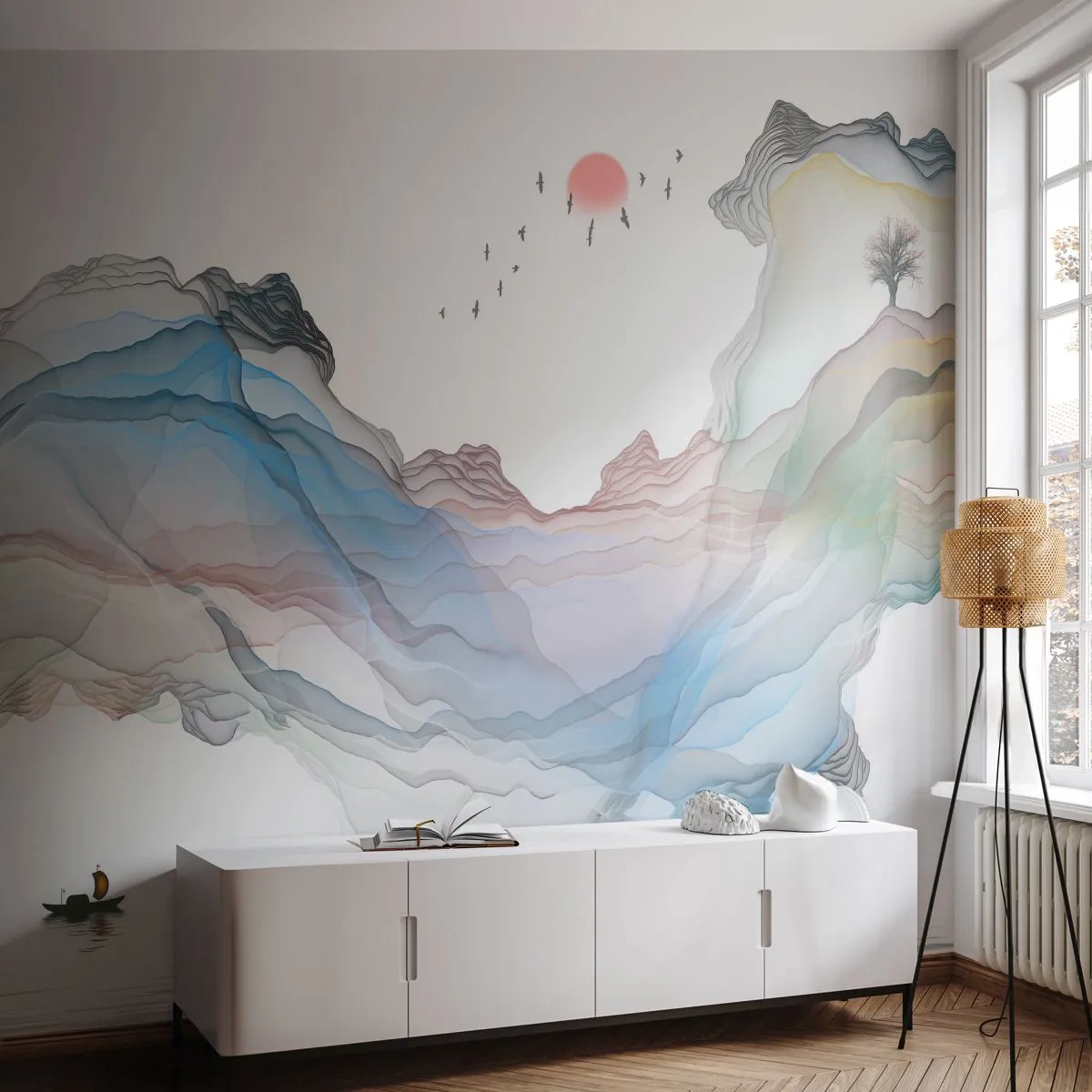 Papier Peint Autocollant Deluxe Sticker - Vers les montagnes de cristal - Abstraction, Fantaisie, Paysage - 250x175 cm