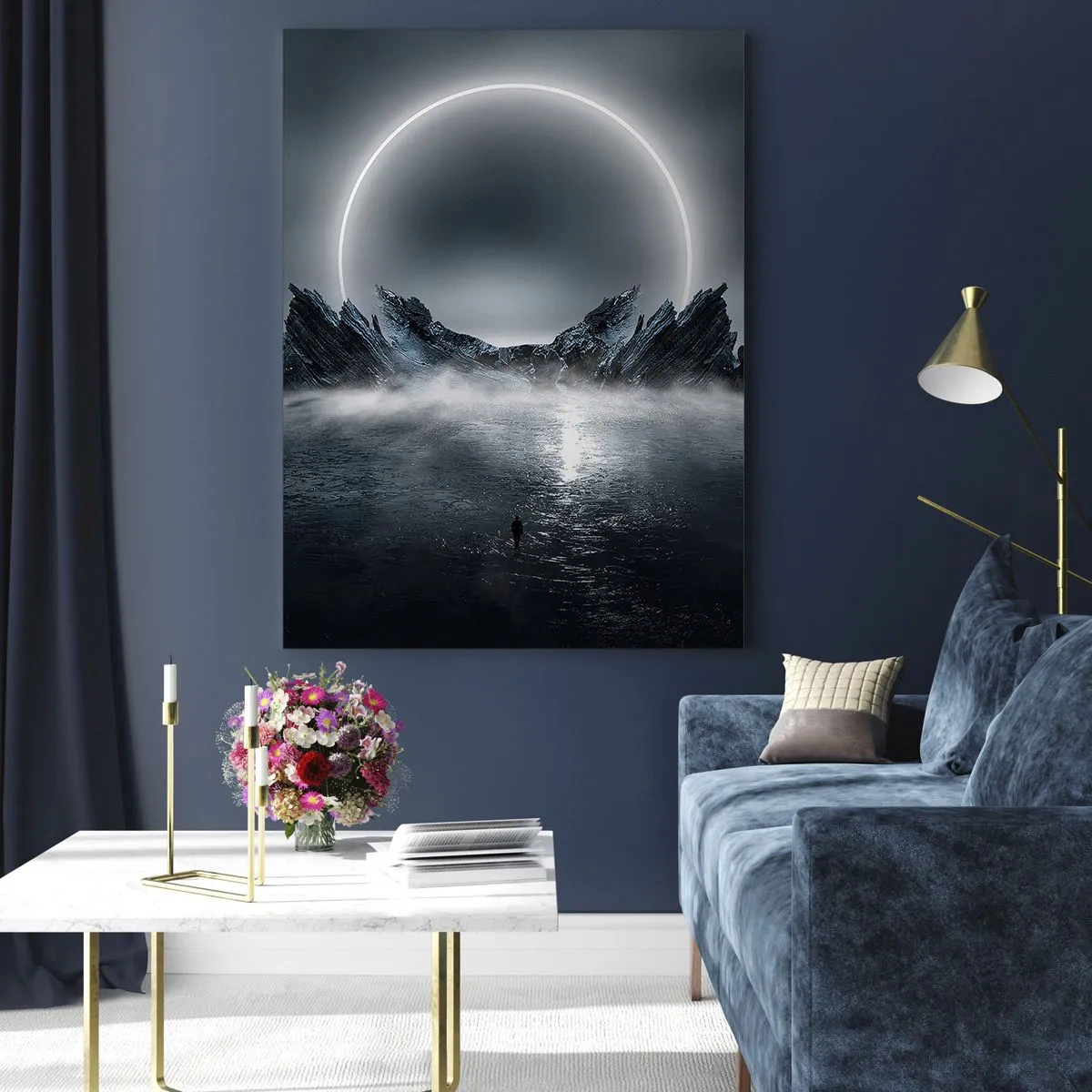 Impression sur verre - Image sur verre - Scène sombre avec éclipse et île rocheuse - 50x70cm - La fin de l'histoire - Décoration murale moderne pour le salon et la chambre ARTTOR