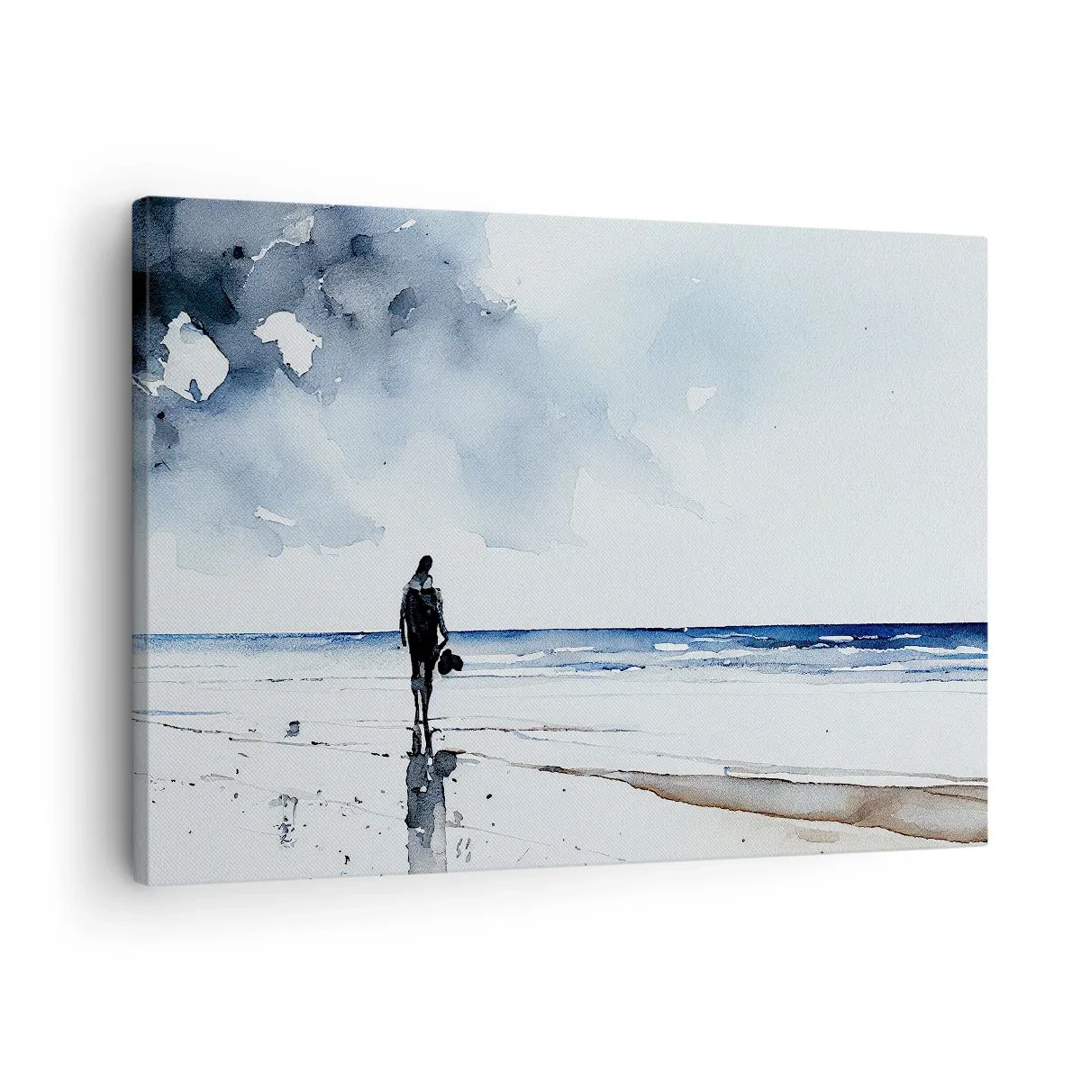 Impression sur toile - Image sur toile - Une silhouette sur une plage dans un environnement marin calme - 70x50cm - Conversation avec la mer - Décoration murale moderne pour le salon et la chambre ARTTOR