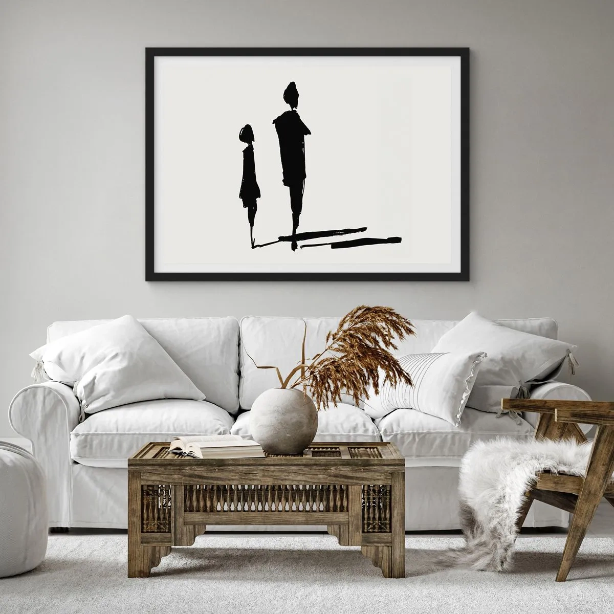 Affiche dans un cadre noir - Poster - Silhouettes de deux personnes en noir sur fond clair - 70x50cm - Êtes-vous sûr qu'ils sont ensemble ? - Décoration murale moderne pour le salon et la chambre ARTTOR