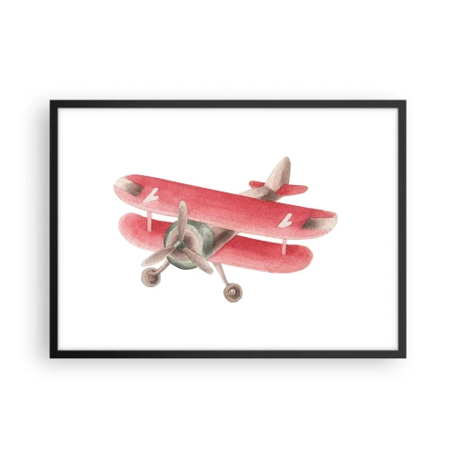 Affiche dans un cadre noir - Poster - Avion rétro rouge sur fond blanc - 70x50cm - Prêt pour les hauts vols - Décoration murale moderne pour le salon et la chambre ARTTOR