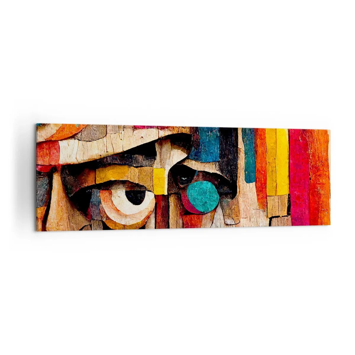 Impression sur toile - Image sur toile - Visages abstraits aux couleurs intenses - 160x50cm - Je te vois… - Décoration murale moderne pour le salon et la chambre ARTTOR