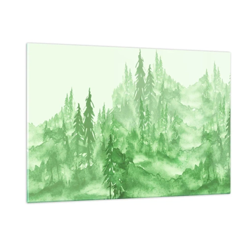 Impression sur verre - Image sur verre - Forêt verte dans un style aquarelle - 120x80cm - Flou de brouillard vert - Décoration murale moderne pour le salon et la chambre ARTTOR