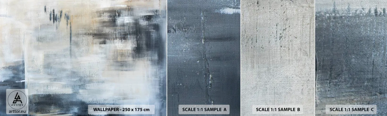 Échantillon de Papier Peint Premium Canvas - Derrière le rideau bleu - Morceau, Abstraction, Industriel - 100x30 cm