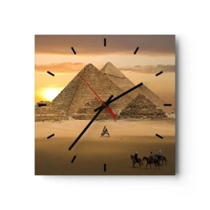 Horloge murale - Pendule murale - Pyramides d'Égypte au coucher du soleil avec des cavaliers à cheval - 30x30cm - Aucun changement depuis des milliers d'années - Décoration murale moderne pour le salon et la chambre ARTTOR