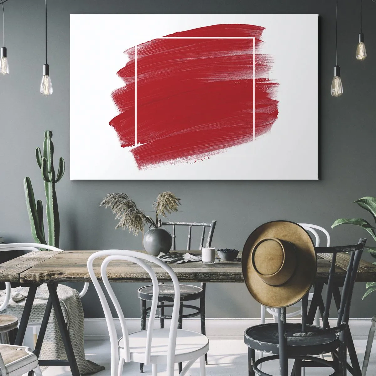 Impression sur toile - Image sur toile - Coup de pinceau rouge avec bordure blanche - 70x50cm - En dehors du cadre - Décoration murale moderne pour le salon et la chambre ARTTOR
