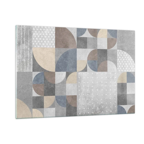 Impression sur verre - Image sur verre - Composition géométrique abstraite avec différentes formes et nuances de gris. - 120x80cm - Fantaisie de la céramique - Décoration murale moderne pour le salon et la chambre ARTTOR