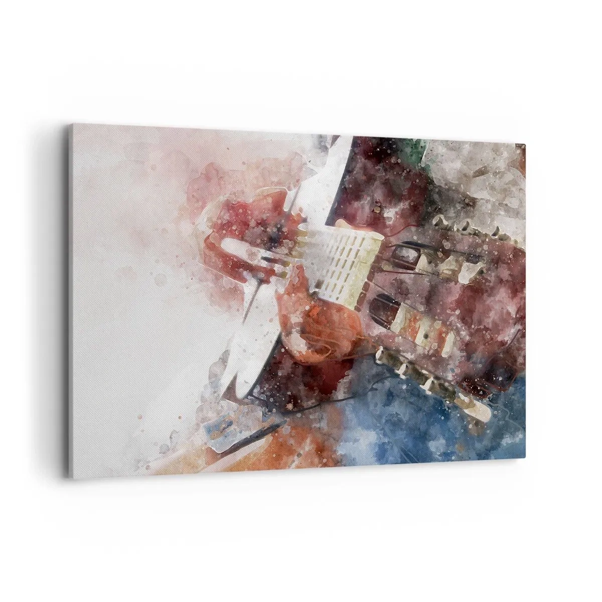 Impression sur toile - Image sur toile - Une interprétation artistique d'une guitare dans un style aquarelle - 100x70cm - Et qu'en pensez-vous ? - Décoration murale moderne pour le salon et la chambre ARTTOR