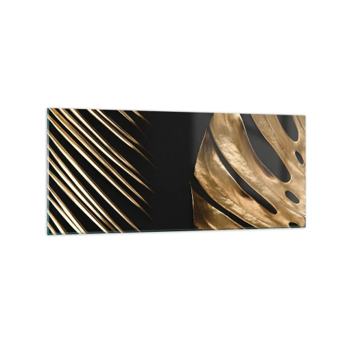 Impression sur verre - Image sur verre - Feuilles dorées sur fond noir - 120x50cm - Différent et tout aussi cher - Décoration murale moderne pour le salon et la chambre ARTTOR