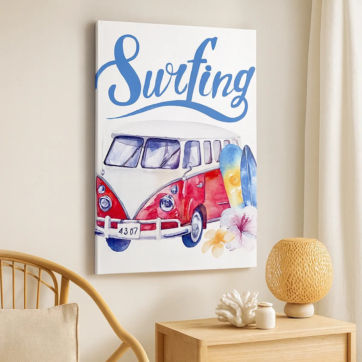 Impression sur toile - Image sur toile - Des graphismes colorés avec un thème de bus et de surf - 50x70cm - Concombre - un classique pour un surfeur - Décoration murale moderne pour le salon et la chambre ARTTOR