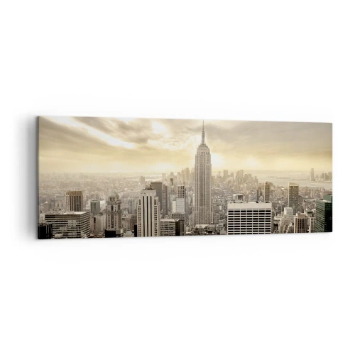 Impression sur toile - Image sur toile - Panorama de la ville avec vue sur l'Empire State Building - 140x50cm - New York tissé de gris - Décoration murale moderne pour le salon et la chambre ARTTOR