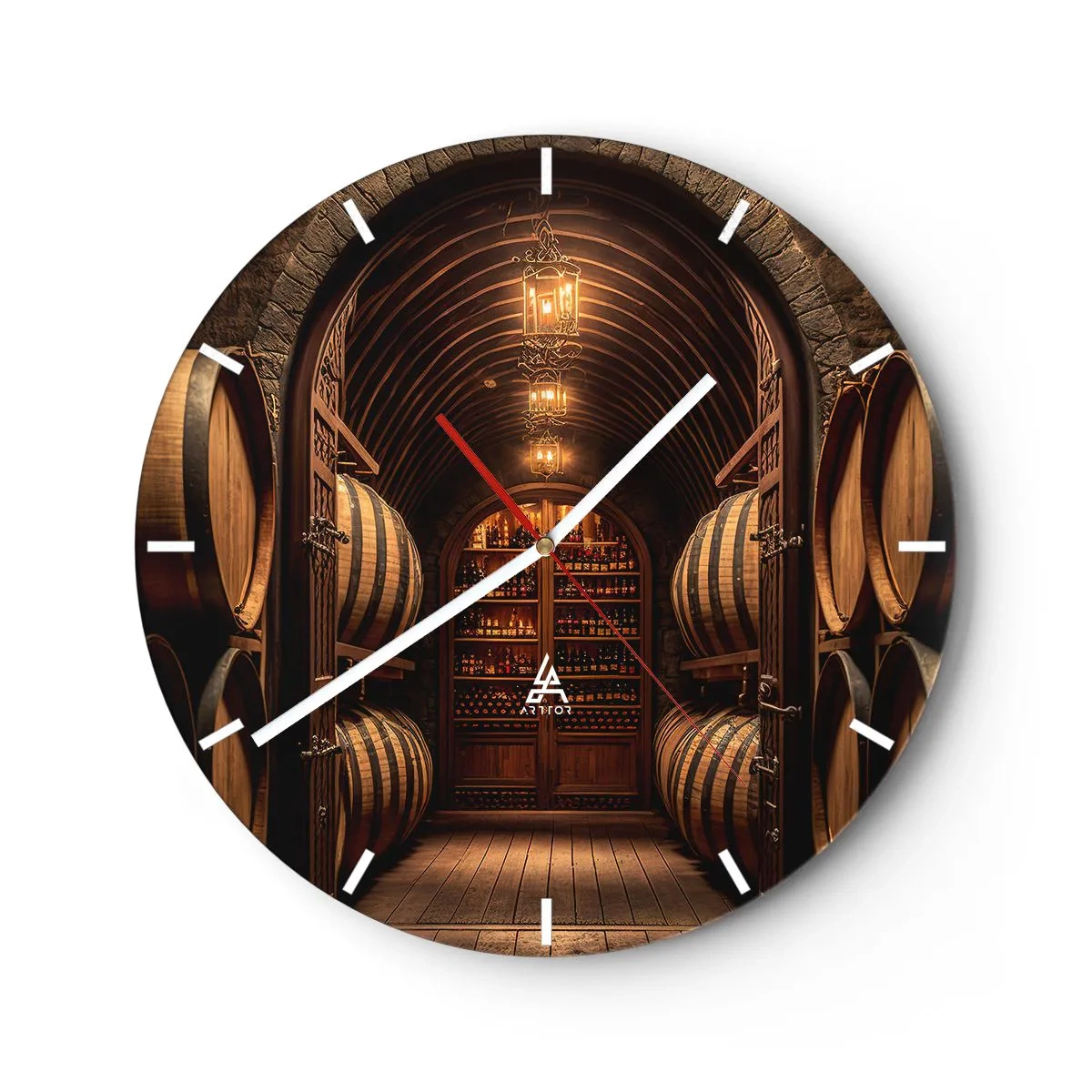 Horloge murale - Pendule murale - Fûts en bois dans une cave à vin éclairée - 30x30cm - Cave climatisée - Décoration murale moderne pour le salon, la cuisine et la chambre ARTTOR