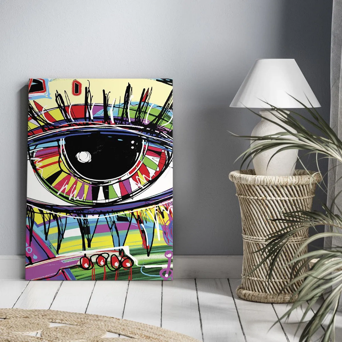Impression sur toile - Image sur toile - Œil de graffiti abstrait coloré - 50x70cm - Oeil coloré - âme colorée - Décoration murale moderne pour le salon et la chambre ARTTOR