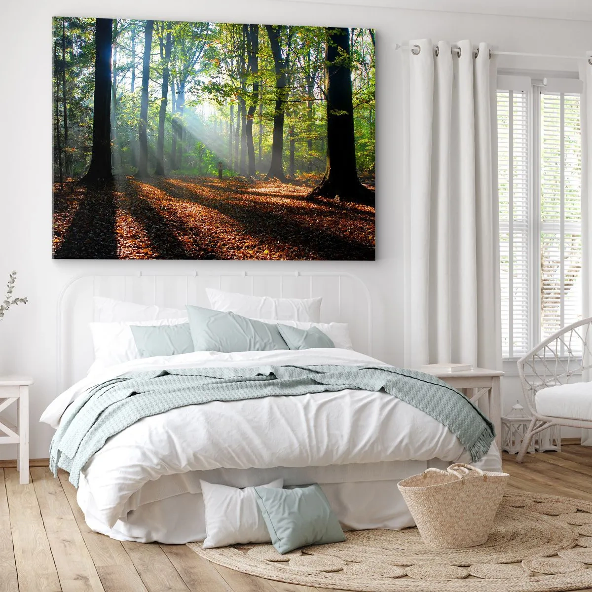 Impression sur toile - Image sur toile - Une clairière forestière illuminée par les rayons du soleil - 70x50cm - Ombres et lumières - Décoration murale moderne pour le salon et la chambre ARTTOR