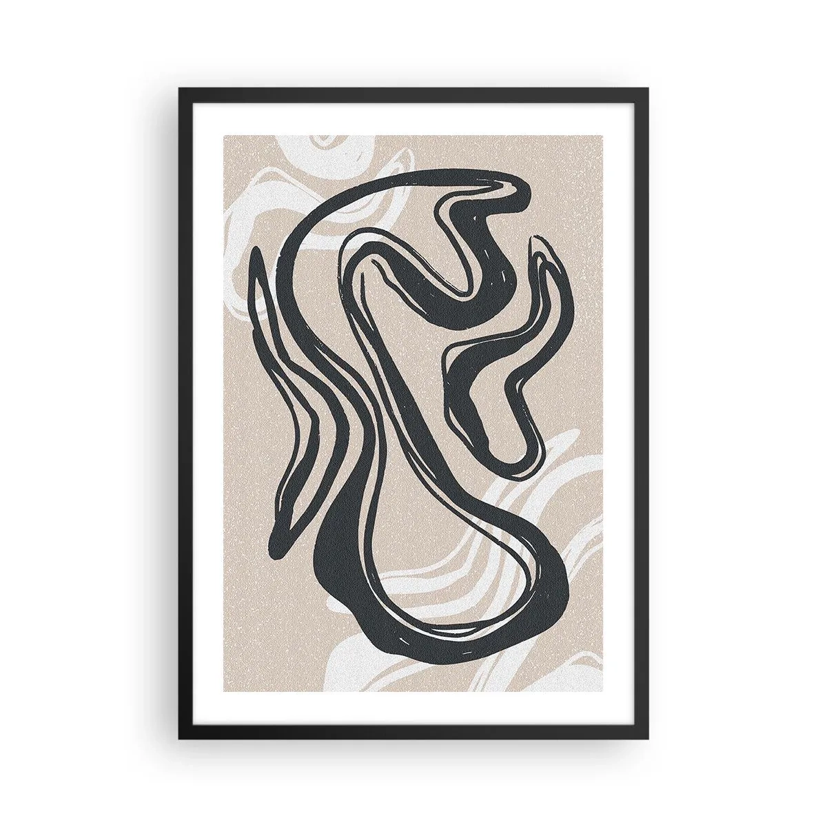 Affiche dans un cadre noir - Poster - Ligne abstraite sur fond beige - 50x70cm - Expression multipliée - Décoration murale moderne pour le salon et la chambre ARTTOR