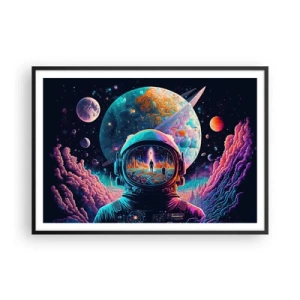 Affiche dans un cadre noir - Poster - Astronaute dans l'espace avec un paysage planétaire coloré - 100x70cm - Les philosophes n'en ont pas rêvé - Décoration murale moderne pour le salon et la chambre ARTTOR