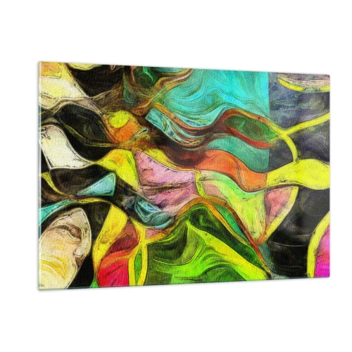 Impression sur verre - Image sur verre - Une composition abstraite avec des vagues intenses et multicolores. - 120x80cm - Le mouvement c'est la vie - Décoration murale moderne pour le salon et la chambre ARTTOR
