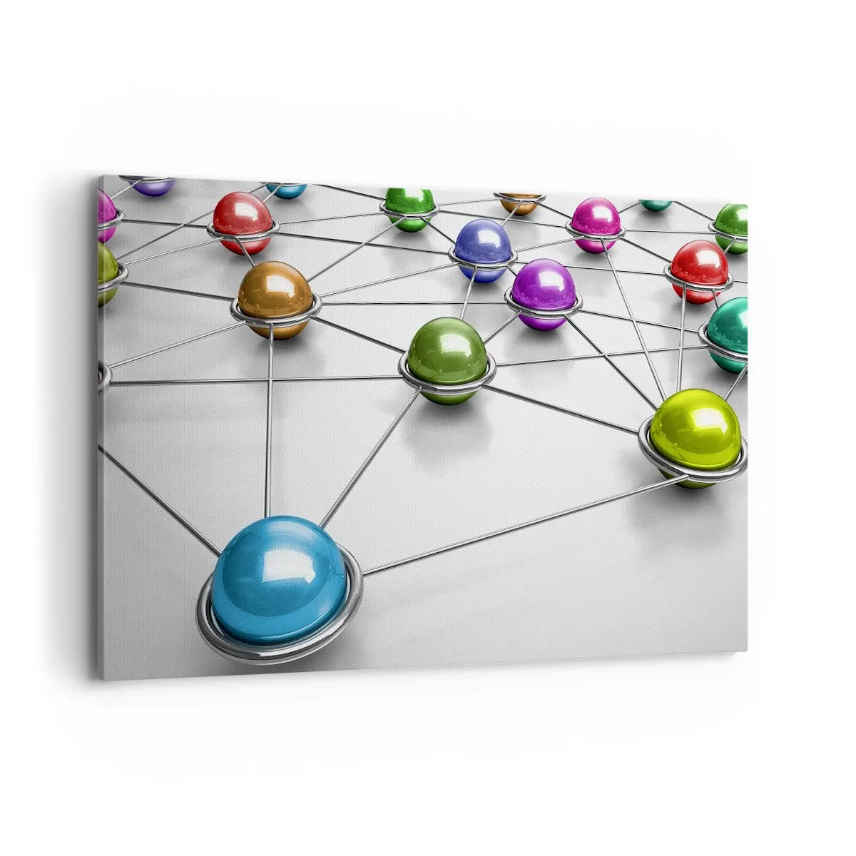 Impression sur toile - Image sur toile - Boules colorées reliées par de fines lignes sur fond blanc - 120x80cm - Toile d'araignée cosmique - Décoration murale moderne pour le salon et la chambre ARTTOR