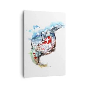 Impression sur toile - Image sur toile - Un paysage aquarelle de la Suisse dans un design d'horlogerie - 70x100cm - L'esprit de la Suisse - Décoration murale moderne pour le salon et la chambre ARTTOR