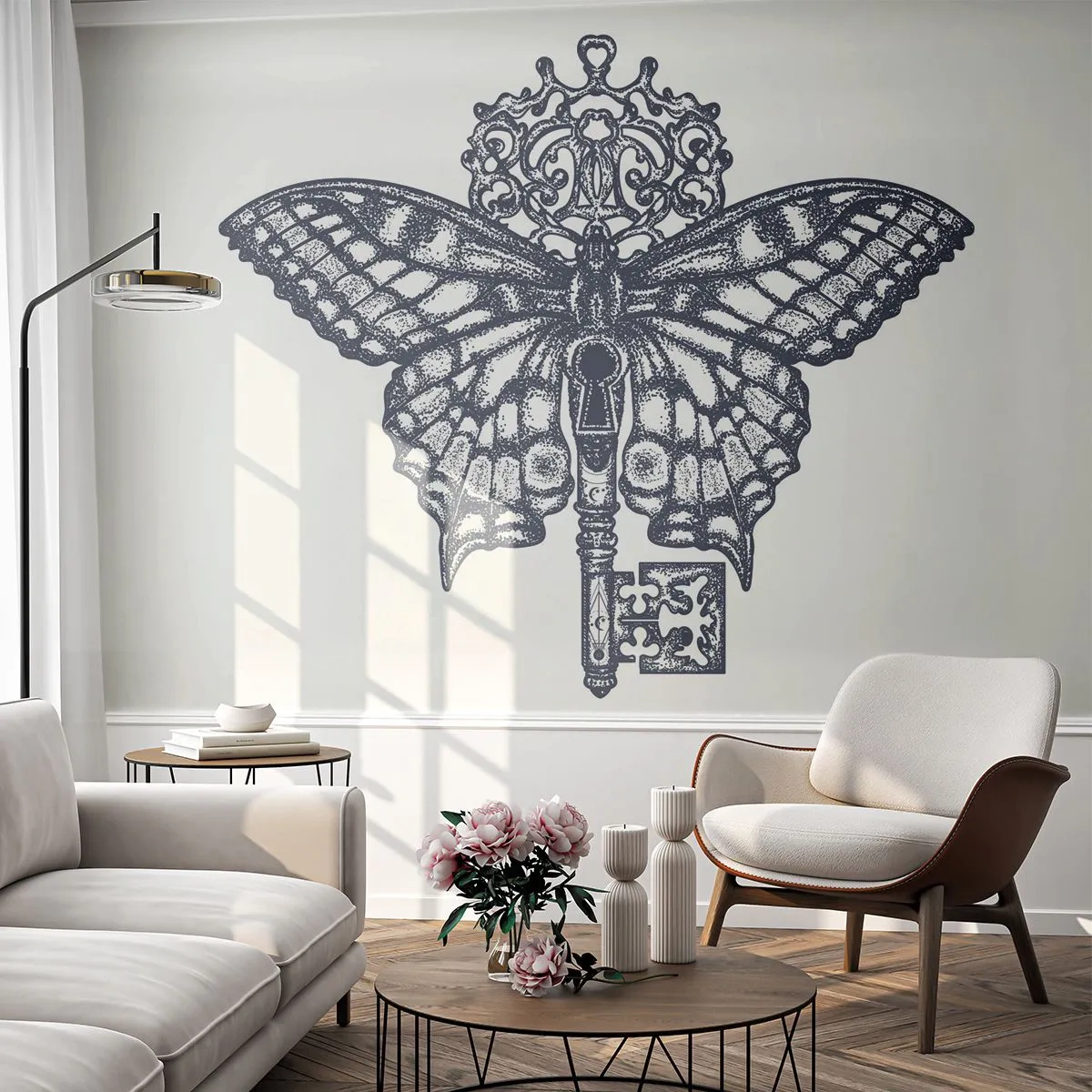 Papier Peint Photo Standard Eco - Tous les secrets du coeur - Abstraction, Papillon, Clé - 350x256 cm