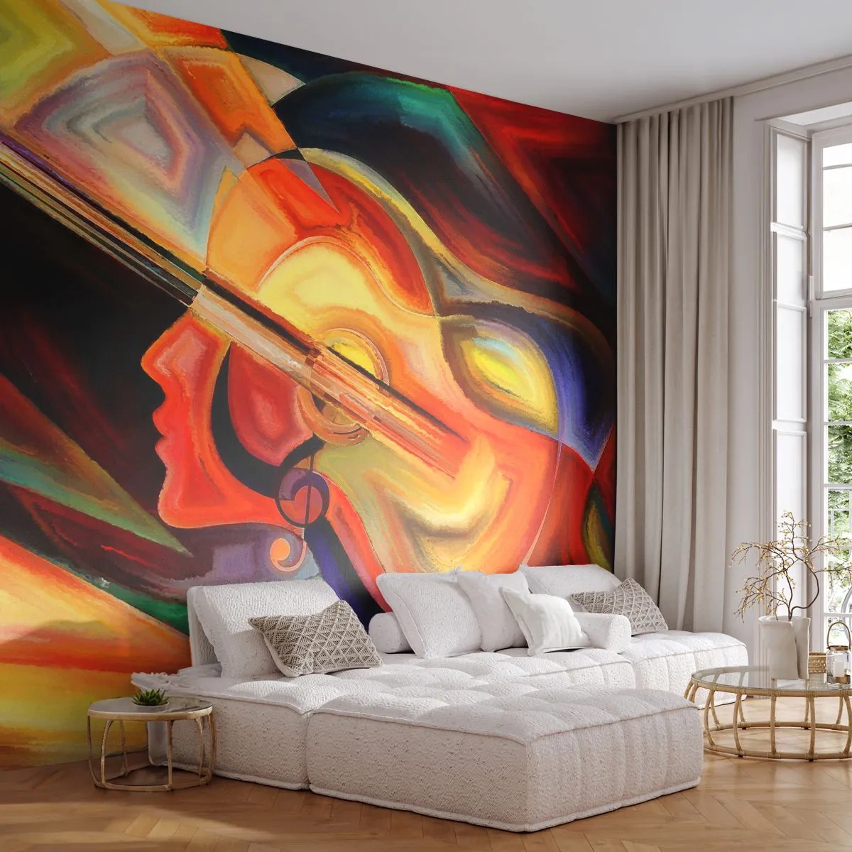 Papier Peint Autocollant Deluxe Sticker - Tout va bien - Abstraction, Visage de femme, Violon - 250x175 cm