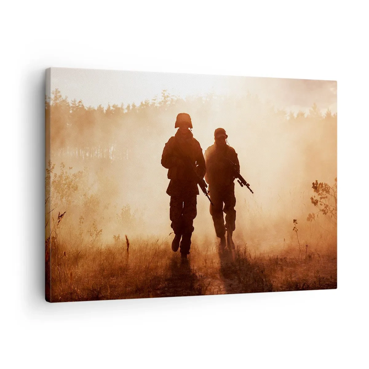 Impression sur toile - Image sur toile - Des soldats marchant dans le brouillard matinal sur fond de nature - 70x50cm - Call of Duty - Décoration murale moderne pour le salon et la chambre ARTTOR