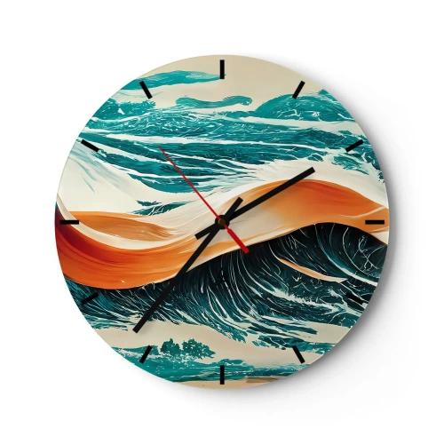 Horloge murale - Pendule murale - Vagues de la mer avec un ruban orange dans une composition dynamique - 30x30cm - Le rêve d'un surfeur - Décoration murale moderne pour le salon, la cuisine et la chambre ARTTOR