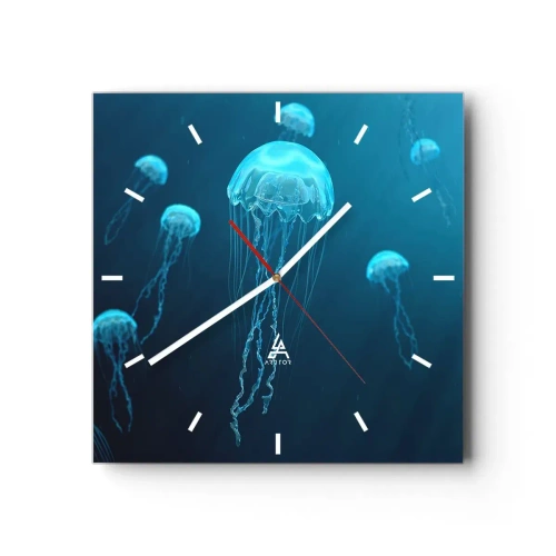 Horloge murale - Pendule murale - Méduses flottant dans les profondeurs de l'océan dans des tons bleus - 30x30cm - Danse océanique - Décoration murale moderne pour le salon et la chambre ARTTOR