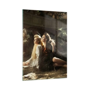 Impression sur verre - Image sur verre - Deux femmes avec un phénix de feu dans un décor magique - 50x70cm - Et il y a eu la poésie - Décoration murale moderne pour le salon et la chambre ARTTOR