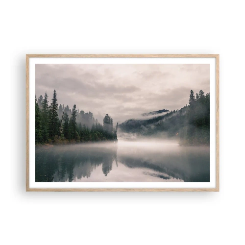 Affiche dans un chêne clair - Poster - Reflet dans le brouillard - 100x70 cm