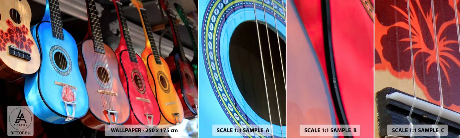 Échantillon de Papier Peint Autocollant Deluxe Sticker - Ambiance latine - Musique, Guitare, Un instrument de musique - 100x30 cm