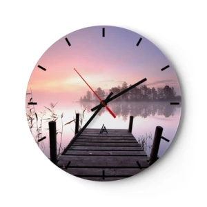 Horloge murale - Pendule murale - Une jetée en bois sur un lac le matin avec un ciel pastel - 30x30cm - De la brume lilas… - Décoration murale moderne pour le salon, la cuisine et la chambre ARTTOR