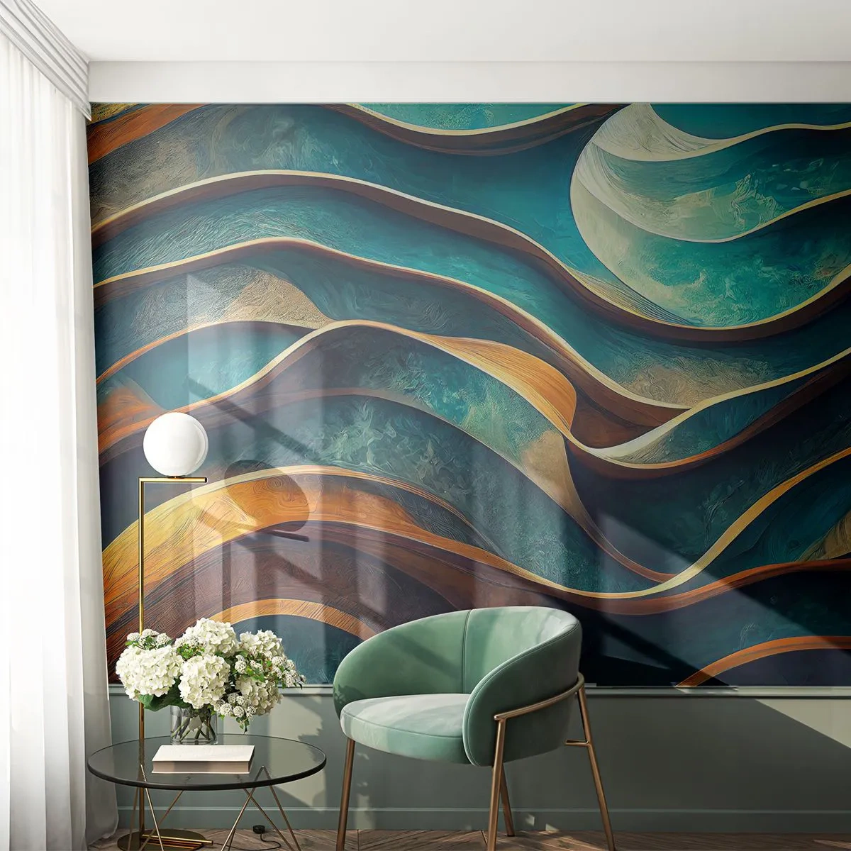 Papier Peint Photo Premium Canvas - Méandres de bleu - Vagues, Abstraction, Tridimensionnel - 250x175 cm