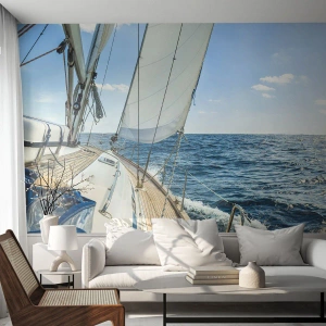 Papier Peint Photo Premium Sand - Un voilier en pleine mer - 100x70cm - Ohé, l'aventure - Décoration murale moderne pour le salon et la chambre ARTTOR