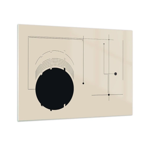Impression sur verre - Image sur verre - Composition abstraite avec un cercle noir et des lignes géométriques - 70x50cm - Une composition flexible et dynamique - Décoration murale moderne pour le salon et la chambre ARTTOR