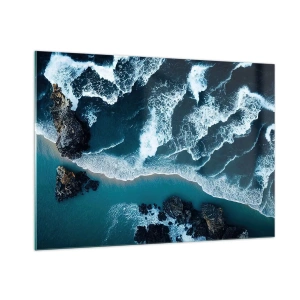 Impression sur verre - Image sur verre - Les vagues de la mer s'écrasent contre la côte rocheuse - 100x70cm - Enveloppé par les vagues - Décoration murale moderne pour le salon et la chambre ARTTOR