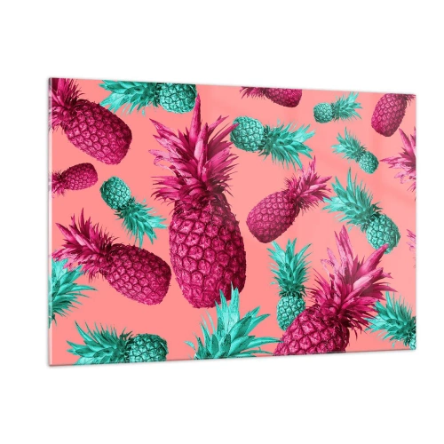 Impression sur verre - Image sur verre - Ananas colorés dans des tons de rose et de vert sur fond rose - 120x80cm - La liberté est douce - Décoration murale moderne pour le salon et la chambre ARTTOR