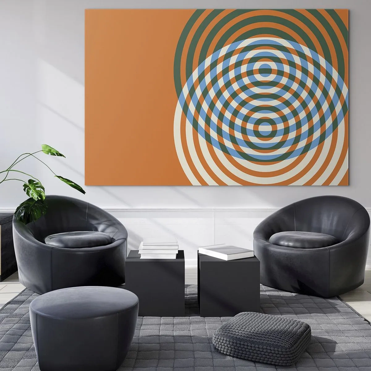 Impression sur verre - Image sur verre - Graphique géométrique abstrait avec des cercles concentriques - 70x50cm - Variation circulaire abstraite - Décoration murale moderne pour le salon et la chambre ARTTOR