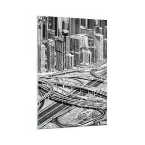 Impression sur verre - Image sur verre - Une vue plongeante sur Dubaï - 70x100cm - Dubaï - la ville impossible - Décoration murale moderne pour le salon et la chambre ARTTOR