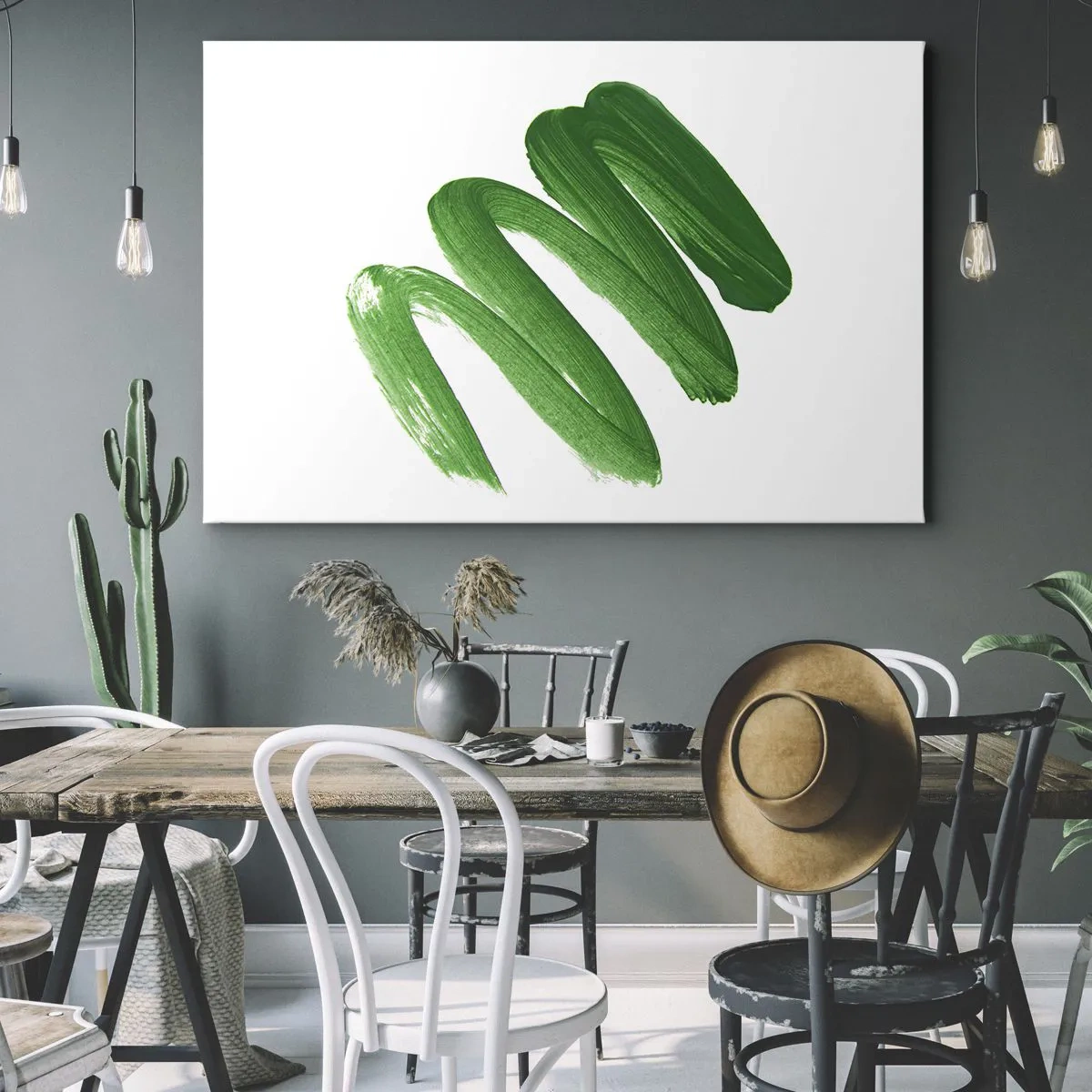 Impression sur toile - Image sur toile - Coup de pinceau abstrait vert sur fond blanc - 120x80cm - Blague verte - Décoration murale moderne pour le salon et la chambre ARTTOR