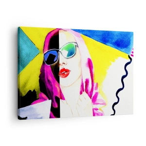 Impression sur toile - Image sur toile - Portrait coloré d'une femme portant des lunettes de soleil - 70x50cm - je ne suis pas blanche et je ne suis pas noire - Décoration murale moderne pour le salon et la chambre ARTTOR