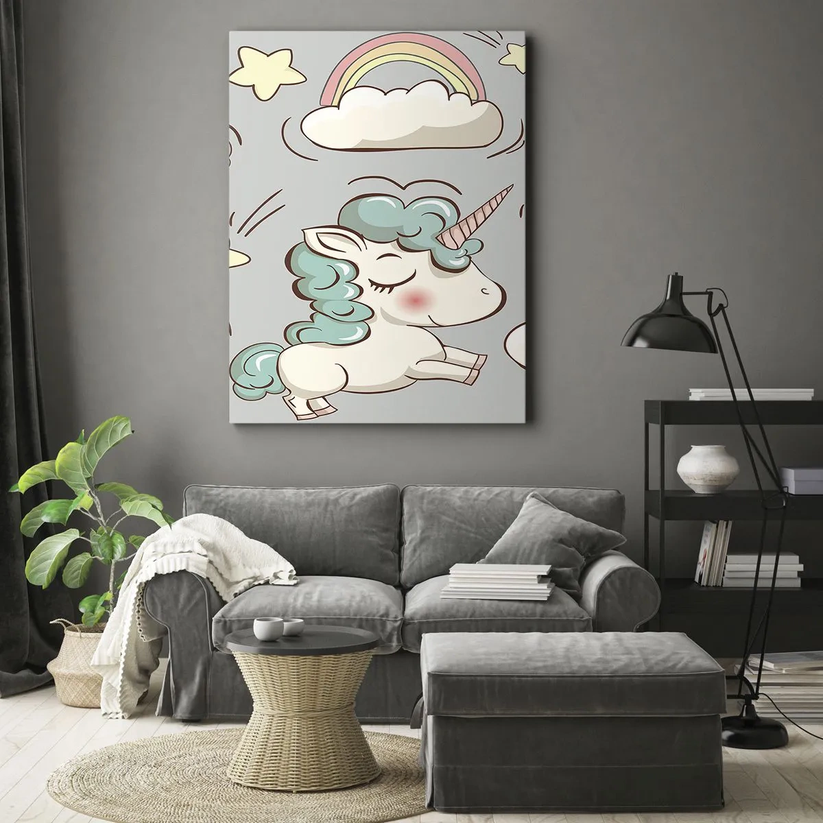 Impression sur toile - Image sur toile - Licornes mignonnes sur fond pastel - 80x120cm - Ils existe, c'est sûr… - Décoration murale moderne pour le salon et la chambre ARTTOR