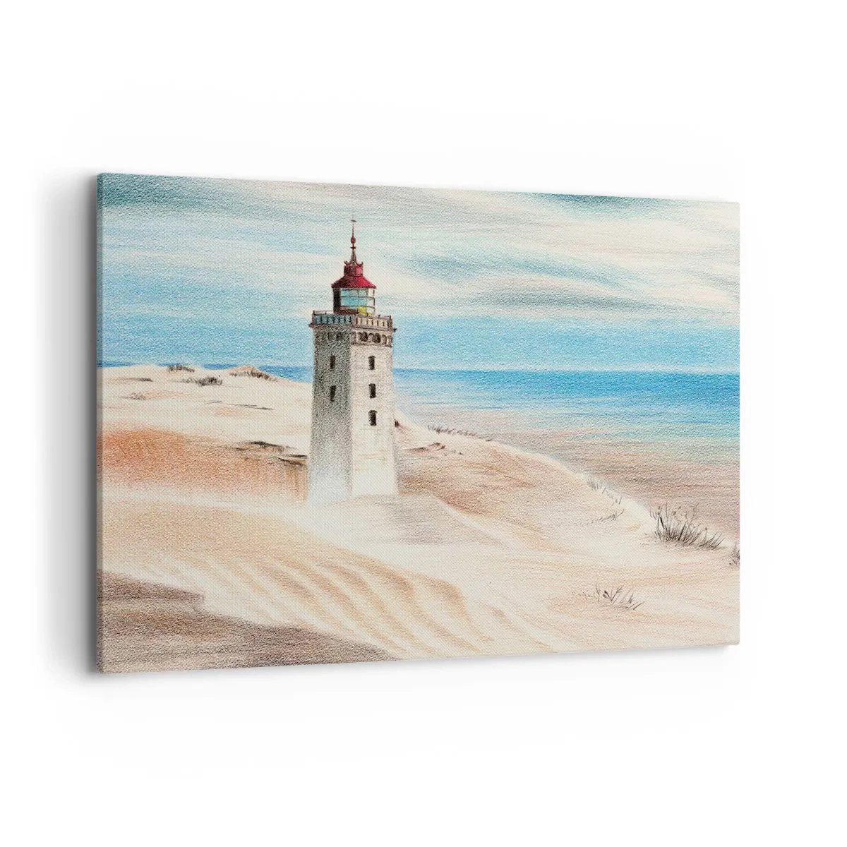 Impression sur toile - Image sur toile - Un phare entouré de dunes de sable et d'un ciel bleu - 100x70cm - Toujours regarder la mer - Décoration murale moderne pour le salon et la chambre ARTTOR